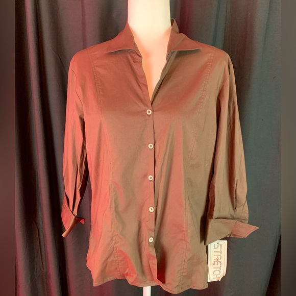 Harve Benard brown 3/4 sleeve button down size L - Picture 2 of 7